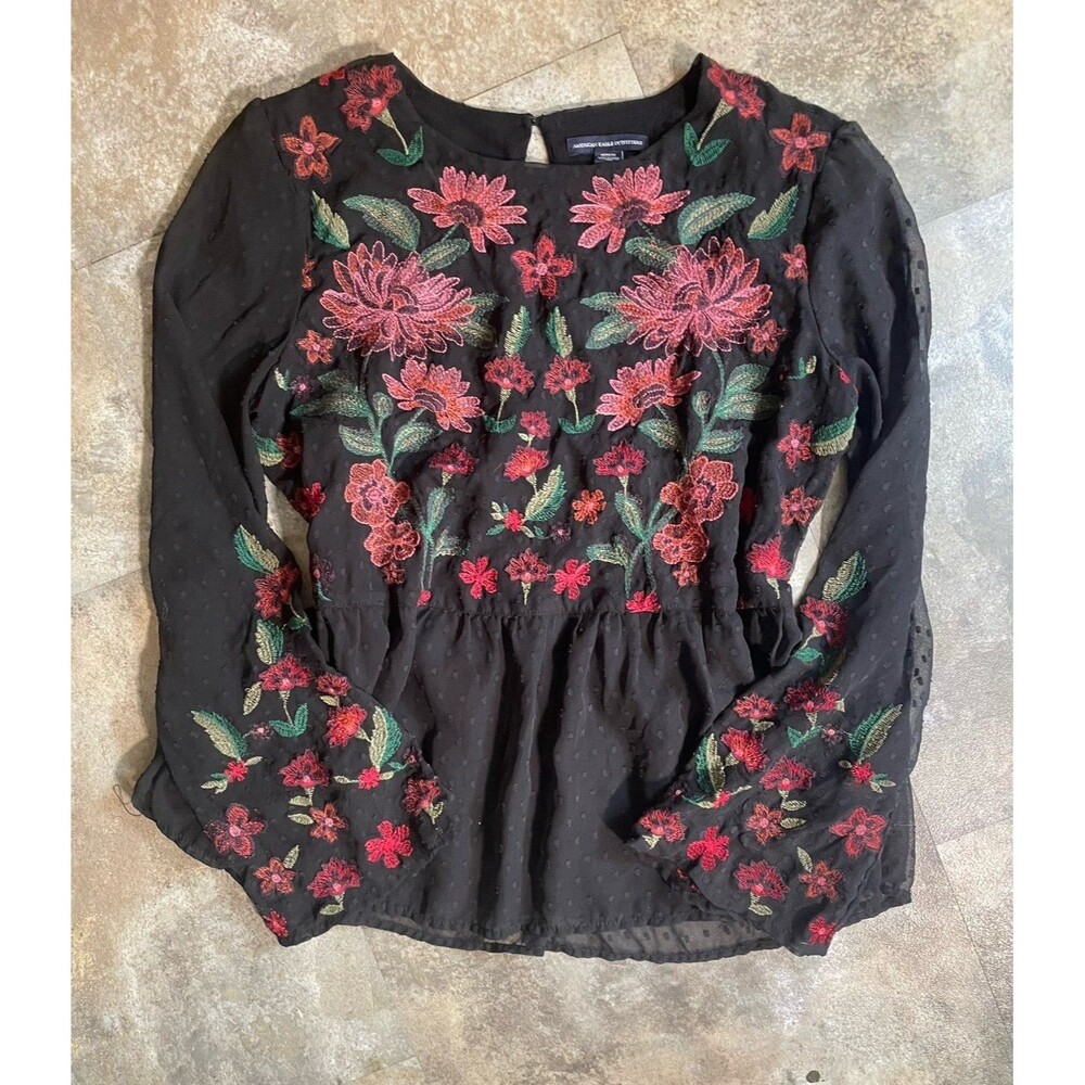 floral rose whimsygoth american eagle top size medium mesh swiss dot